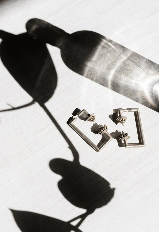 Hysteria Earrings in 925 sterling silver, product photo on black – earrings, Bhavya Ramesh