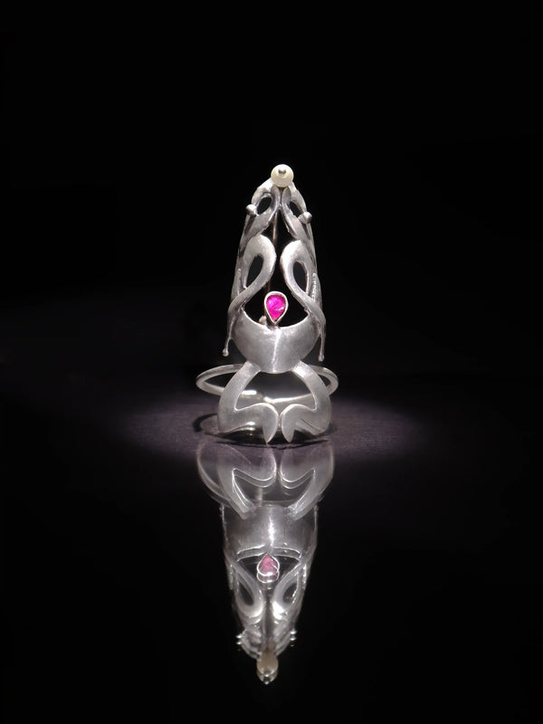 Jwala in 925 sterling silver, product photo on black – nail rings, Bhavya Ramesh