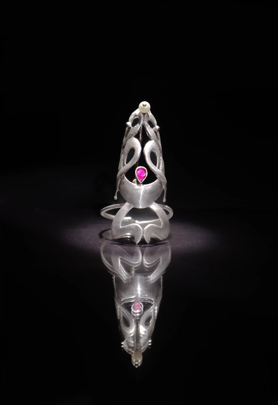 Jwala in 925 sterling silver, product photo on black – nail rings, Bhavya Ramesh