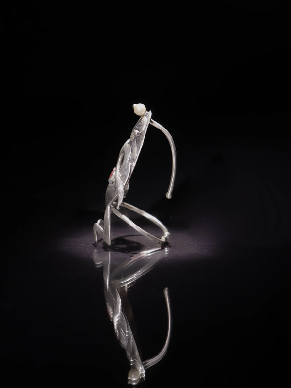 Jwala in 925 sterling silver, product photo on black – nail rings, Bhavya Ramesh