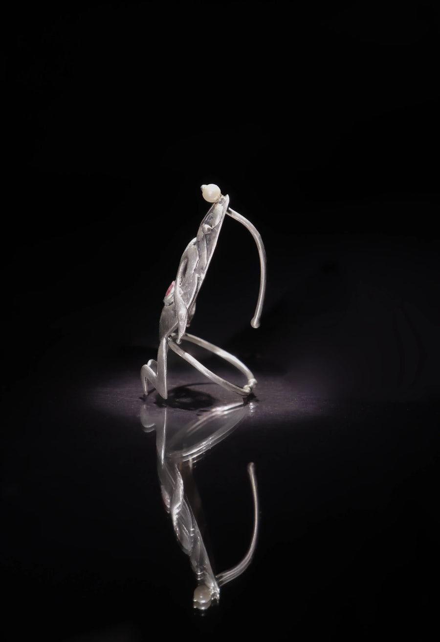 Jwala in 925 sterling silver, product photo on black – nail rings, Bhavya Ramesh
