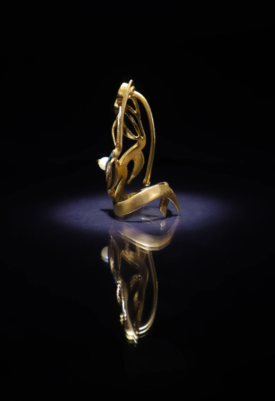 Khai in 18-carat gold plating on sterling silver, product photo on black – nail rings, Bhavya Ramesh