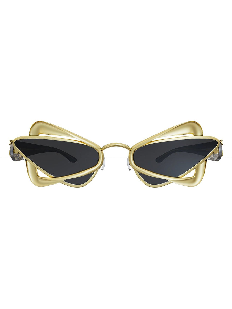Kirik Sunglasses in 18-carat gold plating on sterling silver, product photo on black – sunglasses, Bhavya Ramesh
