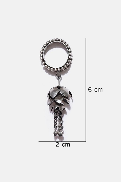 Lotus Ring in 925 sterling silver, product photo on black – rings, Bhavya Ramesh