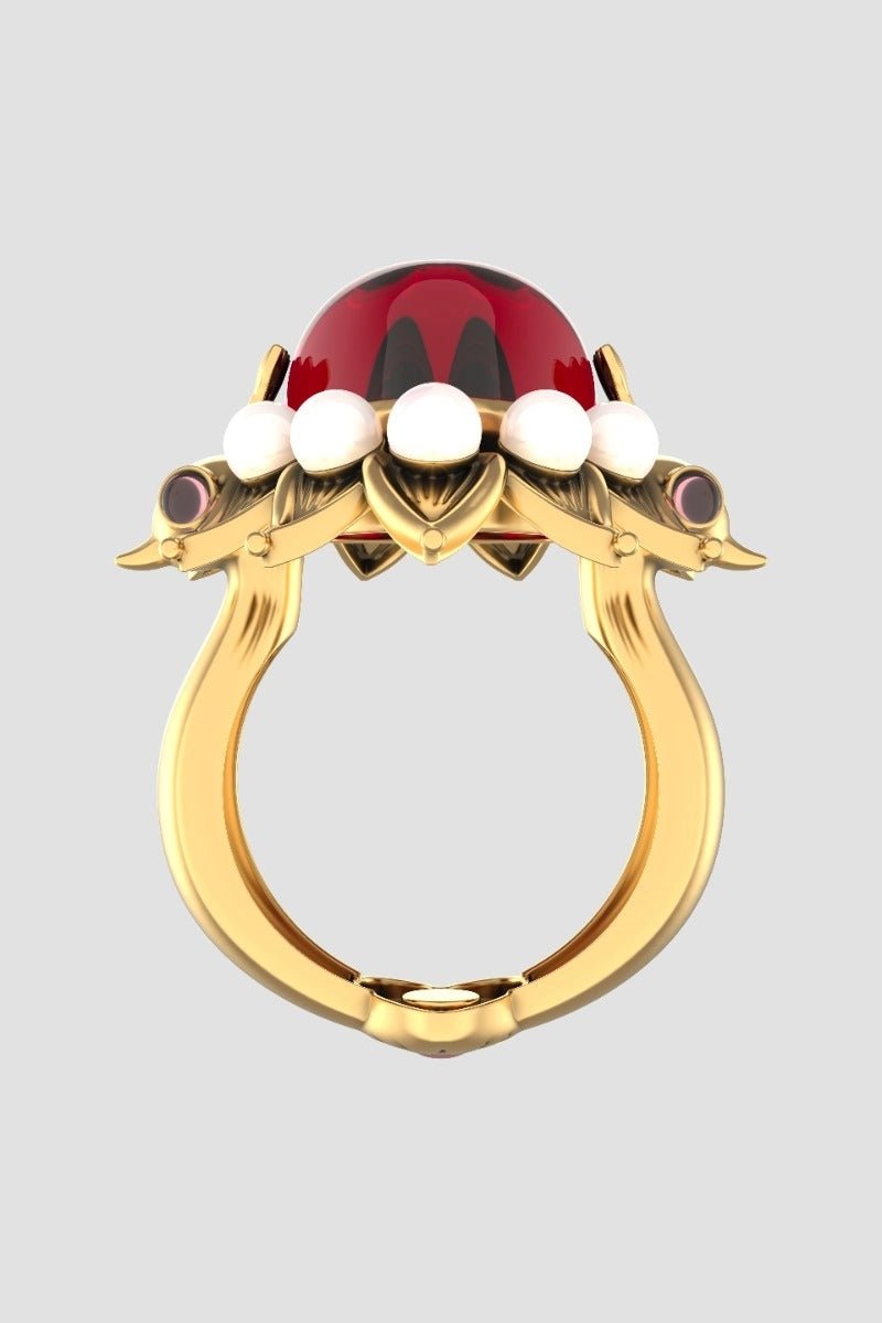 Lovelocked Ring in 18-carat gold plating on sterling silver, product photo on black – rings, Bhavya Ramesh