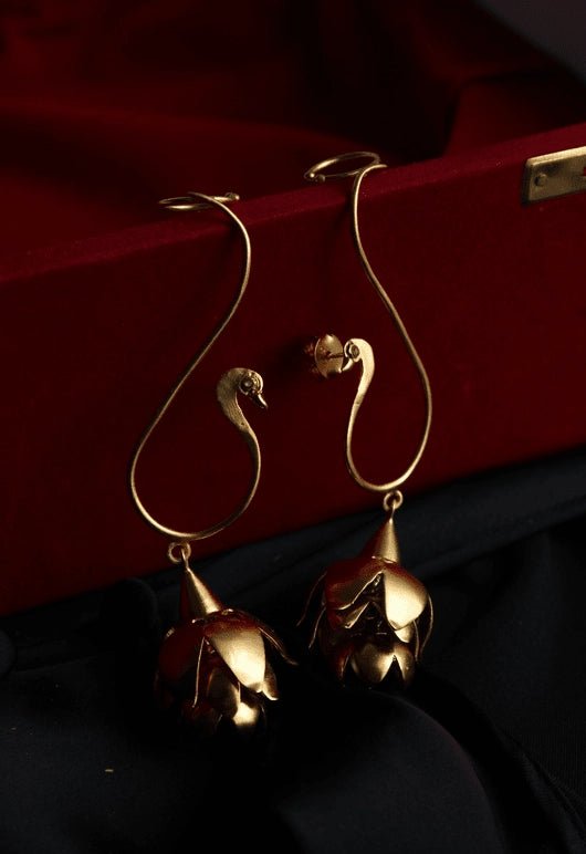 Lovers Earrings in 18-carat gold plating on sterling silver, product photo on black – earrings, Bhavya Ramesh