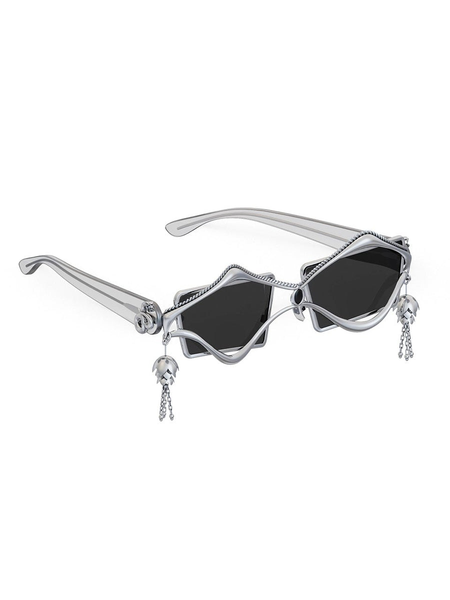 Machi Sunglasses in 925 sterling silver, product photo on black – sunglasses, Bhavya Ramesh