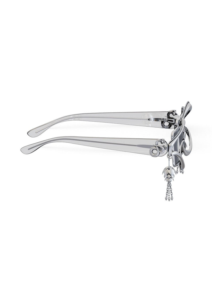 Machi Sunglasses in 925 sterling silver, product photo on black – sunglasses, Bhavya Ramesh