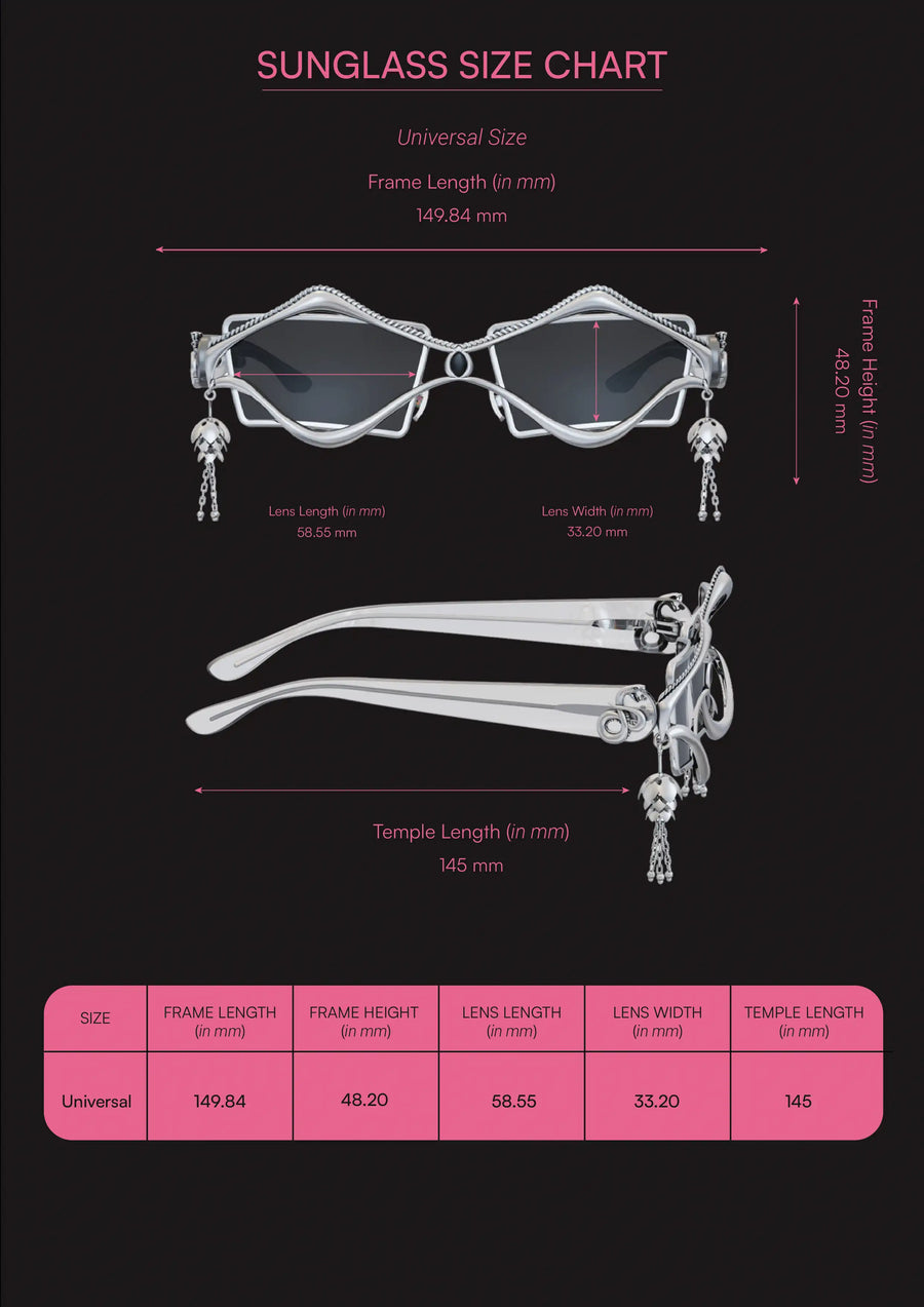 Machi Sunglasses in 925 sterling silver, product photo on black – sunglasses, Bhavya Ramesh