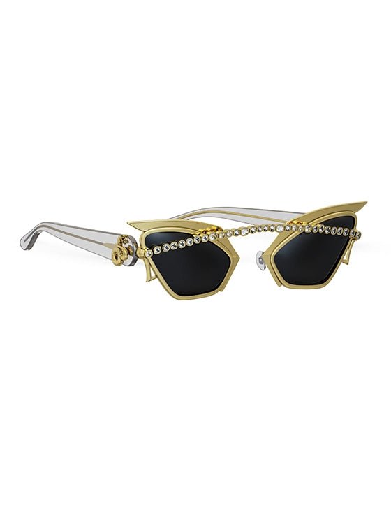 Mula Sunglasses in 18-carat gold plating on sterling silver, product photo on black – sunglasses, Bhavya Ramesh