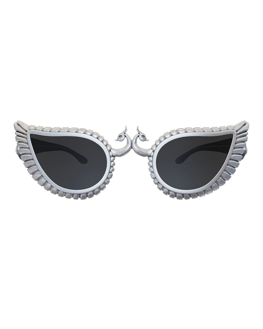 Neytiri Sunglasses in 925 sterling silver, product photo on black – sunglasses, Bhavya Ramesh