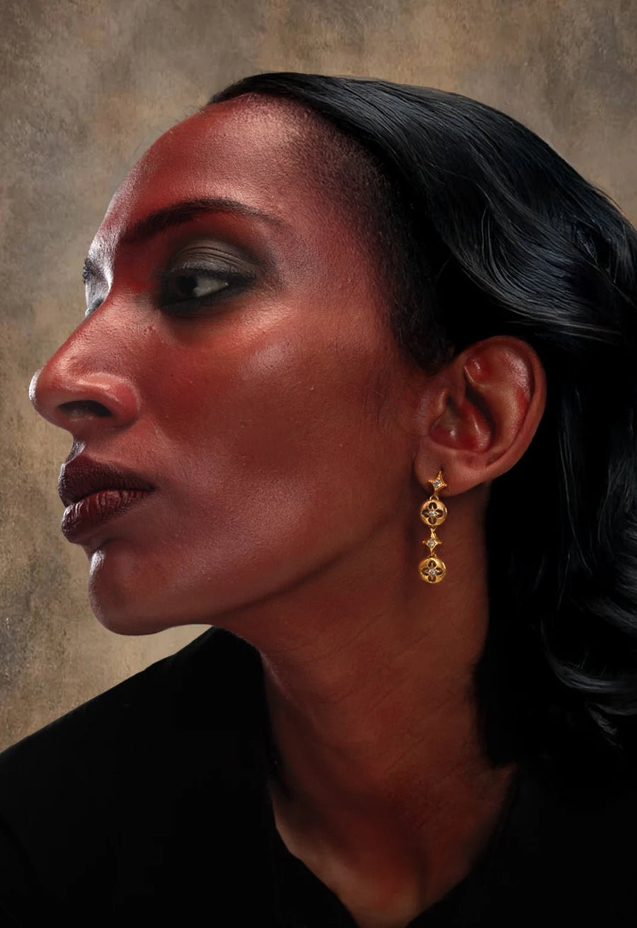 Oblivion Earring in 18-carat gold plating on sterling silver, worn by a model – earrings, Bhavya Ramesh