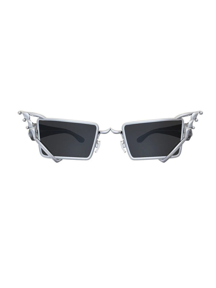 Paabi Sunglasses in sterling silver, product photo on black – sunglasses, Bhavya Ramesh