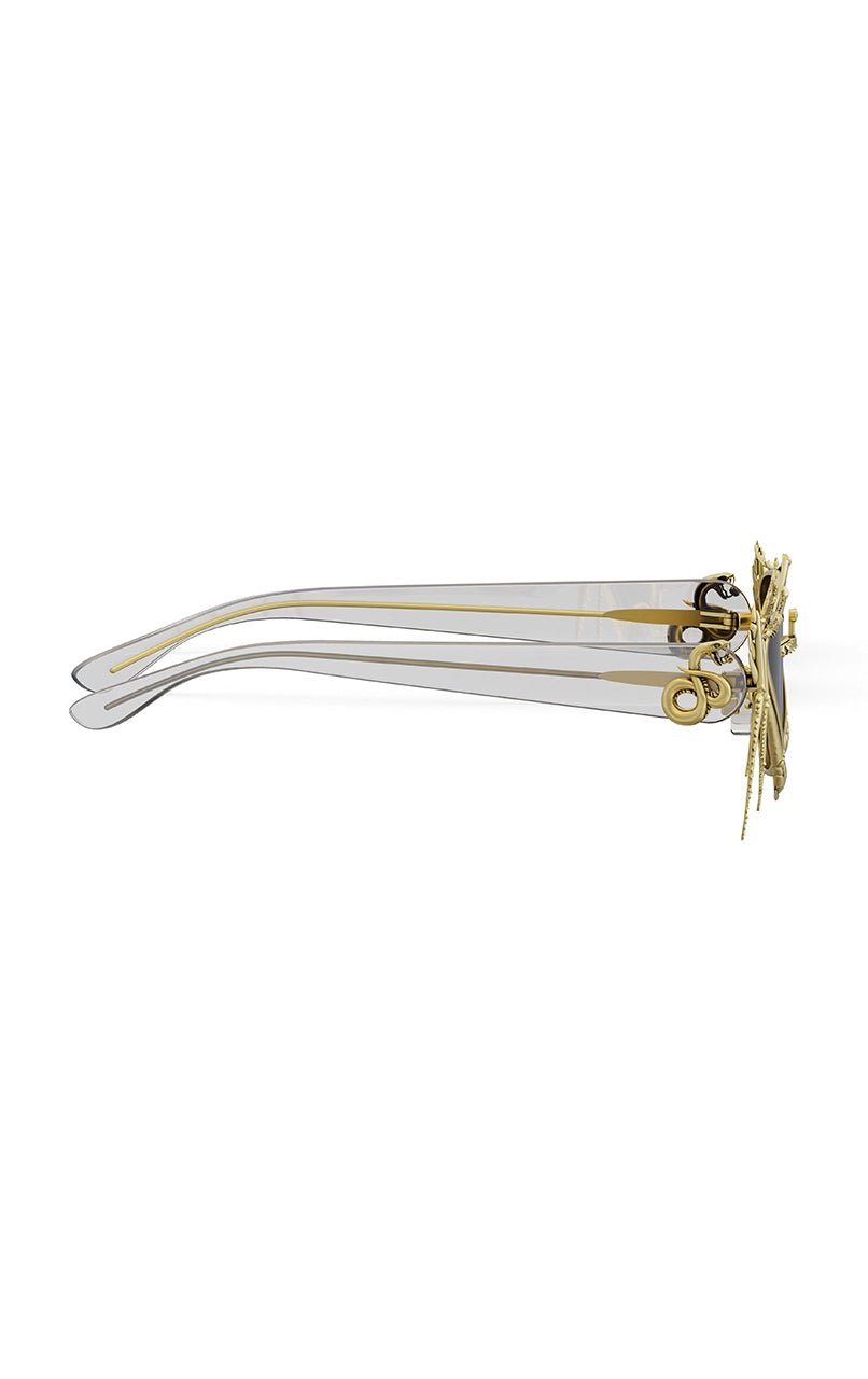 Qamini Sunglasses in 18-carat gold plating on sterling silver, product photo on black – sunglasses, Bhavya Ramesh