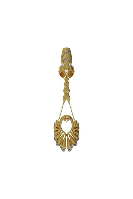 Shrikhand Ring in 18-carat gold plating on sterling silver, product photo on black – rings, Bhavya Ramesh