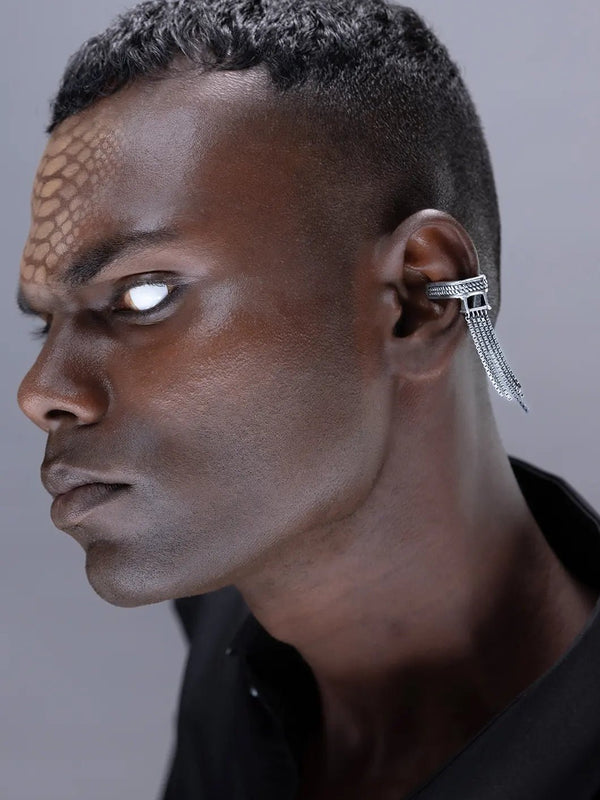Slinther Ear clips in 925 sterling silver, worn by a model – ear clips, Bhavya Ramesh