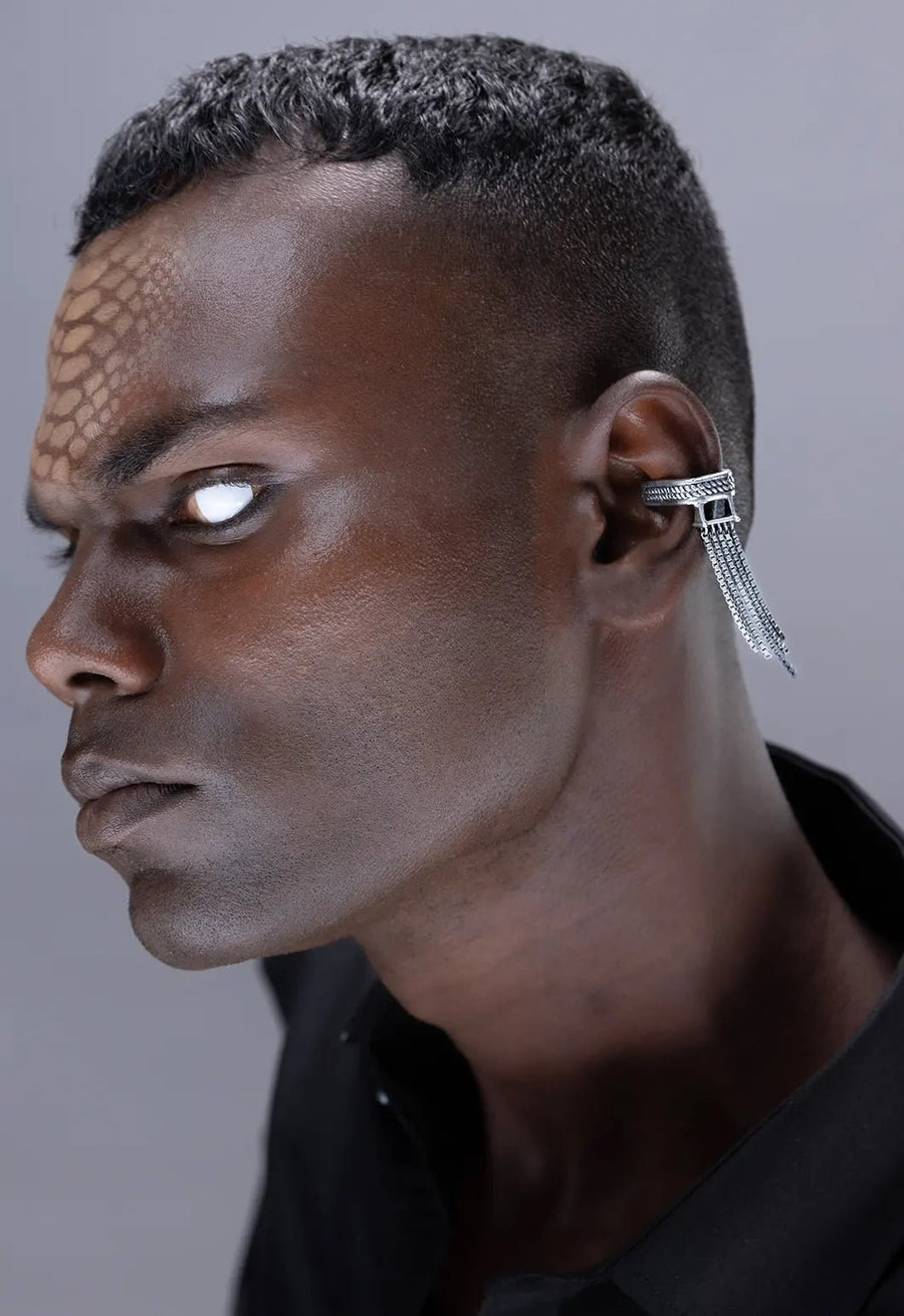 Slinther Ear clips in 925 sterling silver, worn by a model – ear clips, Bhavya Ramesh