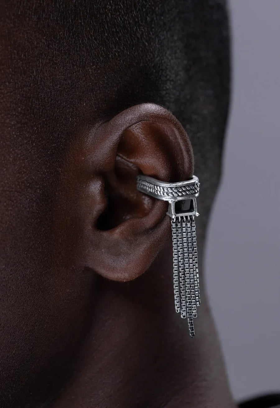 Slinther Ear clips in 925 sterling silver, product photo on black – ear clips, Bhavya Ramesh