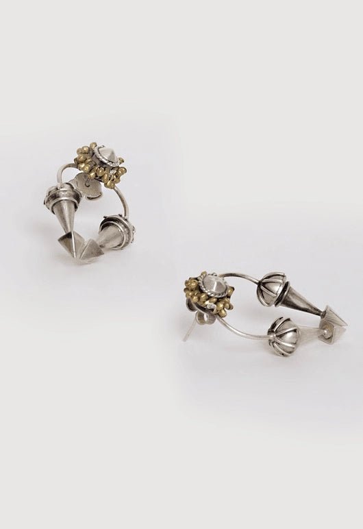 Surya Vamsh Earrings in 925 sterling silver, product photo on black – earrings, Bhavya Ramesh