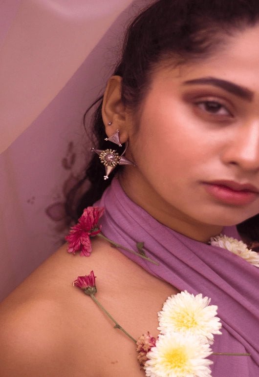 Symmetry Earrings in 925 sterling silver, worn by a model – earrings, Bhavya Ramesh