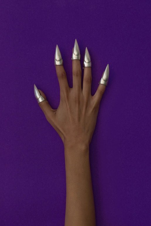 The Witch in 925 sterling silver, worn by a model – nail rings, Bhavya Ramesh