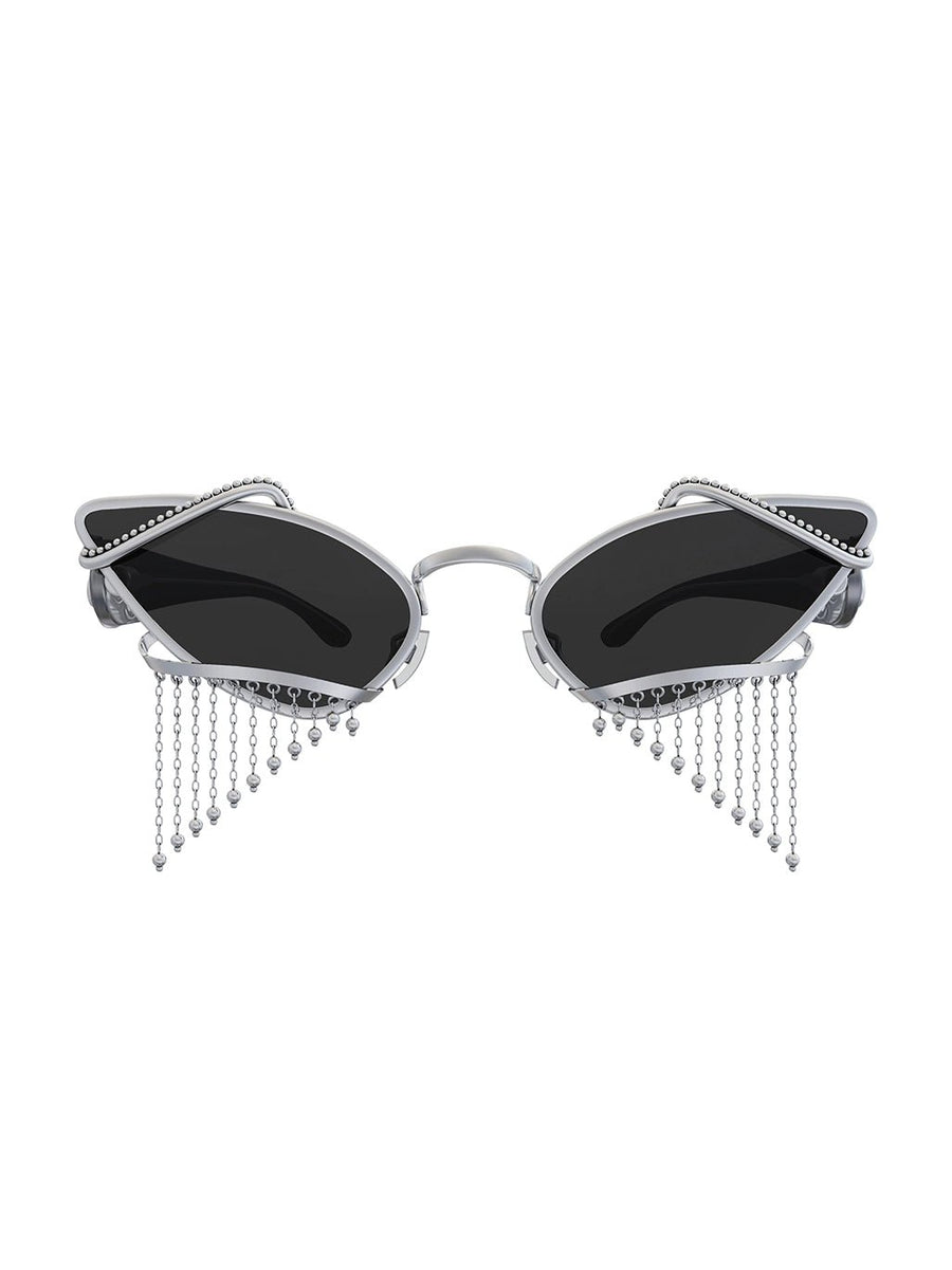 Tipsie Sunglasses in 925 sterling silver, product photo on black – sunglasses, Bhavya Ramesh
