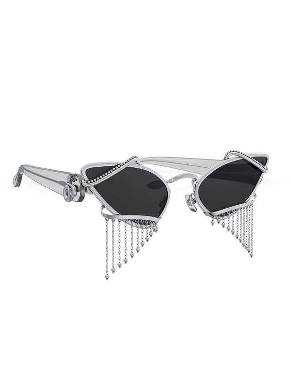 Tipsie Sunglasses in 925 sterling silver, product photo on black – sunglasses, Bhavya Ramesh