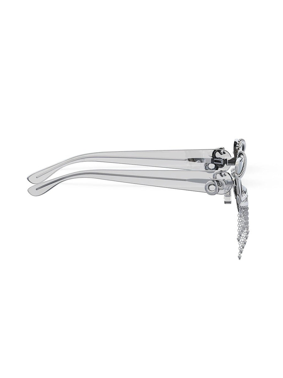 Tipsie Sunglasses in 925 sterling silver, product photo on black – sunglasses, Bhavya Ramesh
