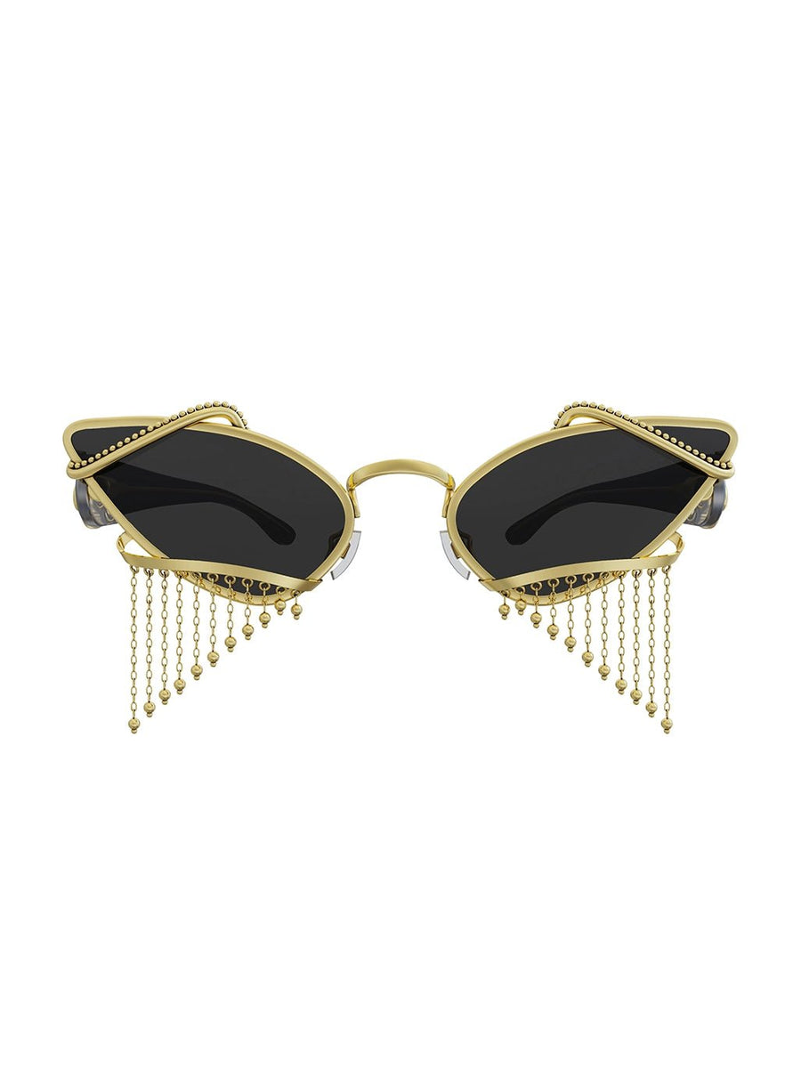 Tipsie Sunglasses in sterling silver, product photo on black – sunglasses, Bhavya Ramesh