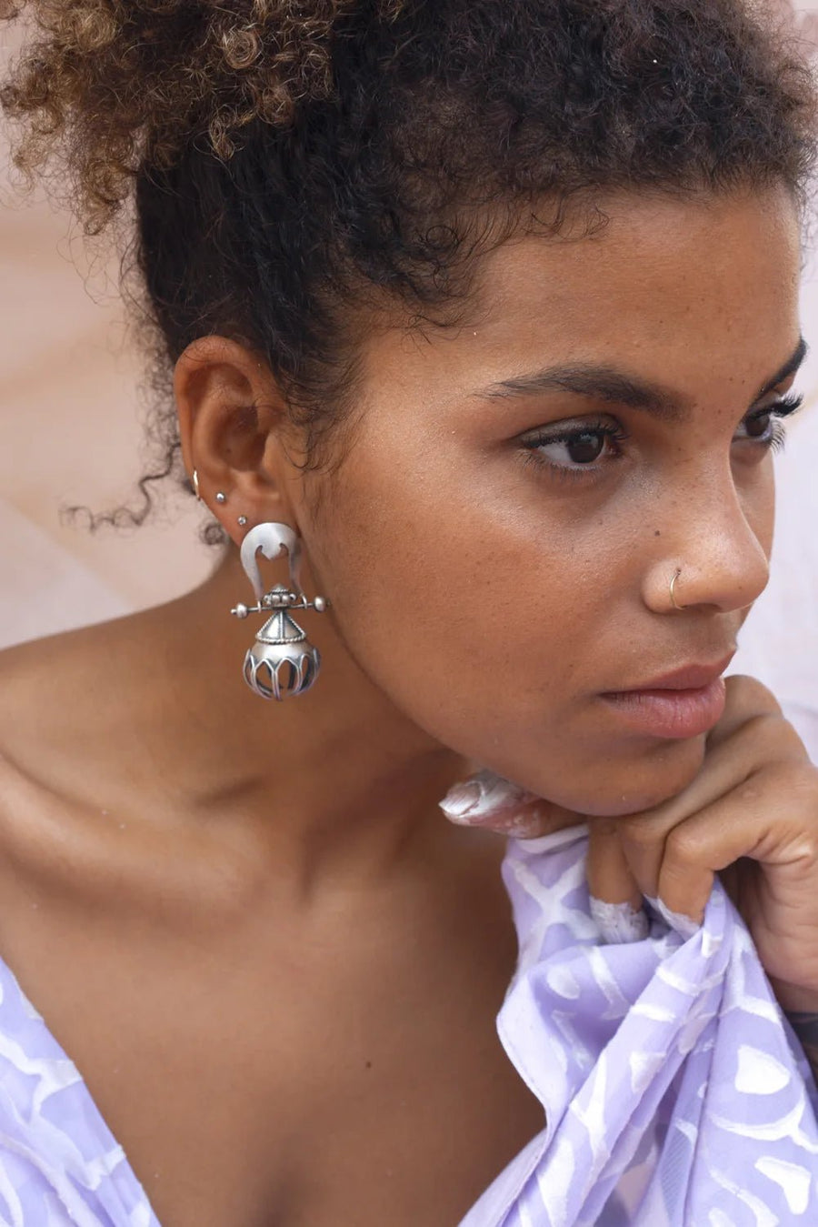 Trishul Jhumka in 925 sterling silver, worn by a model – earrings, Bhavya Ramesh