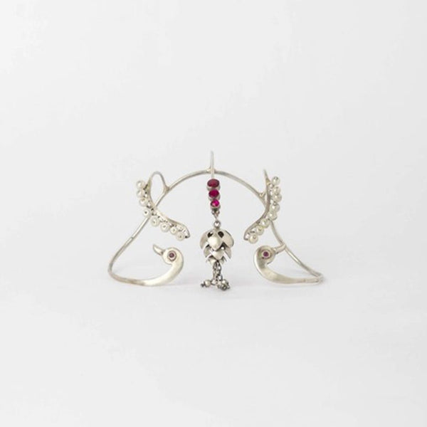 Twin Flames Palm Cuff in 925 sterling silver, product photo on black – palm cuff, Bhavya Ramesh