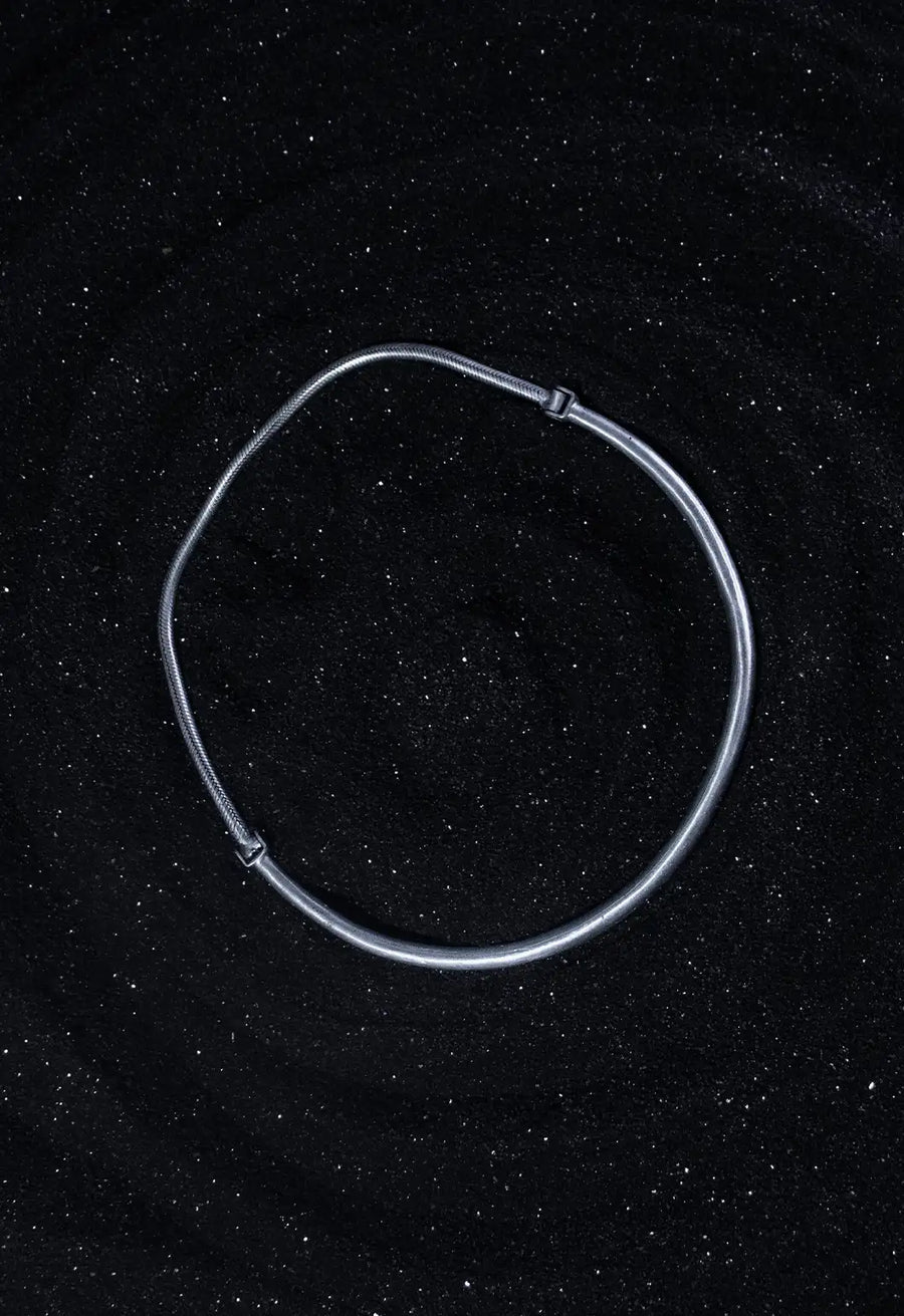 Vishrantha Neckpiece in 925 sterling silver, product photo on black – neck pieces, Bhavya Ramesh