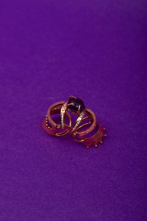 Vodoo in 18-carat gold plating on sterling silver, product photo on black – rings, Bhavya Ramesh