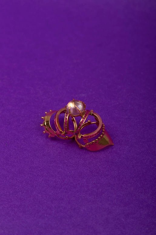 Vodoo in 18-carat gold plating on sterling silver, product photo on black – rings, Bhavya Ramesh