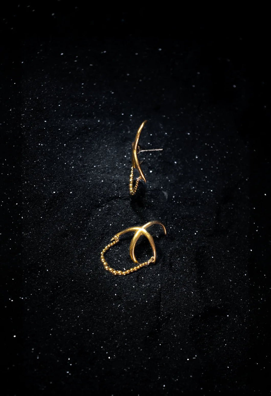 Zohrath Earring in 18-carat gold plating on sterling silver, product photo on black – earrings, Bhavya Ramesh