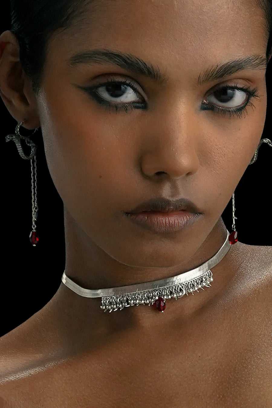 Protect Choker in sterling silver, worn by a model – neck pieces, Bhavya Ramesh