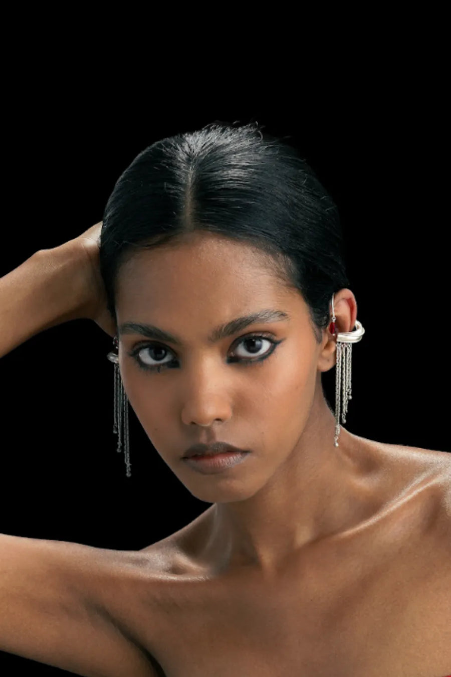 Embrace Earclip in sterling silver, worn by a model – ear clips, Bhavya Ramesh