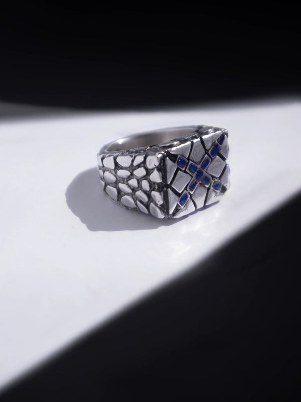 Uraga Ring in sterling silver, product photo on black – rings, Bhavya Ramesh