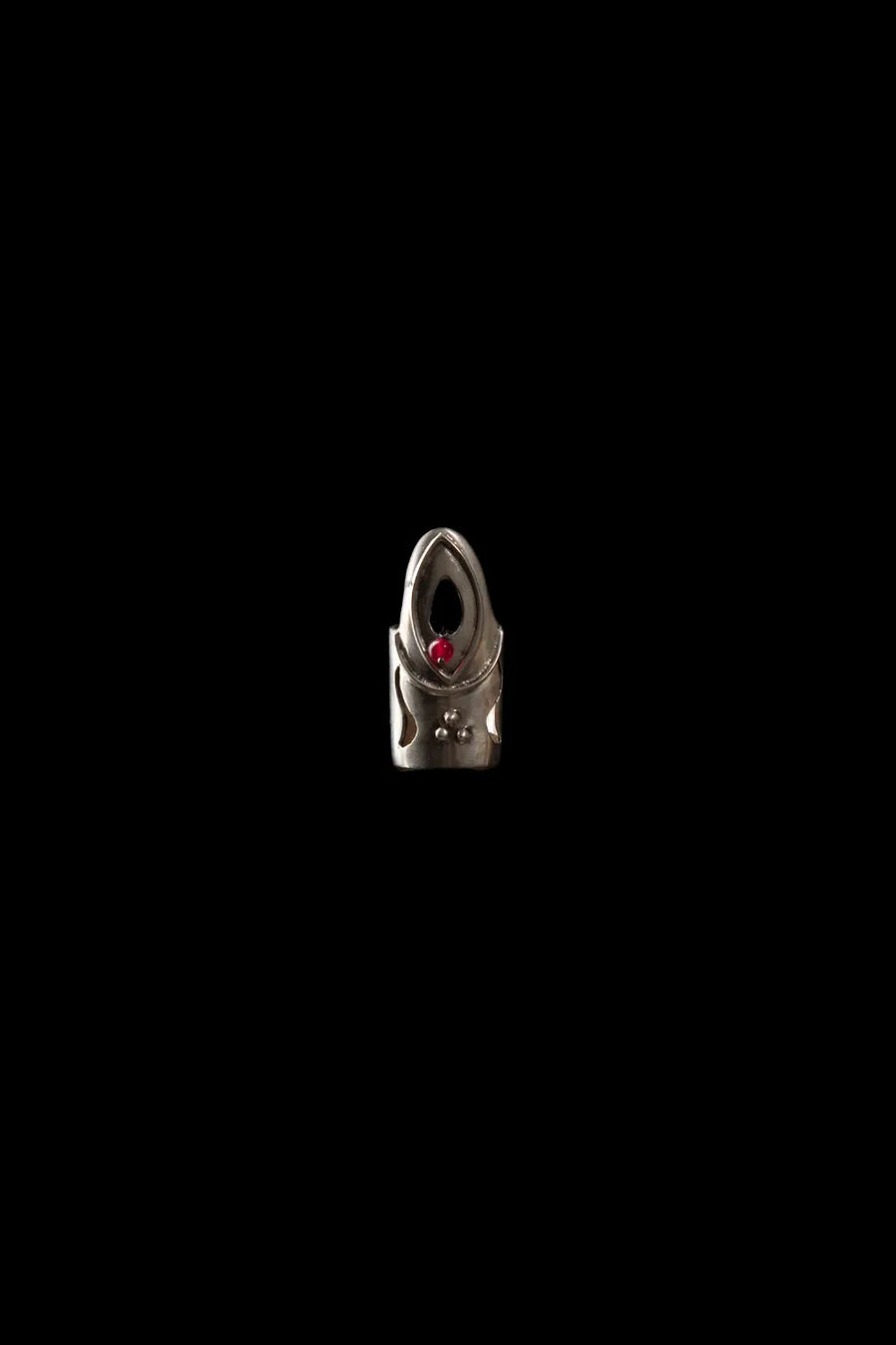 Spell Nail Ring in sterling silver, product photo on black – nail rings, Bhavya Ramesh