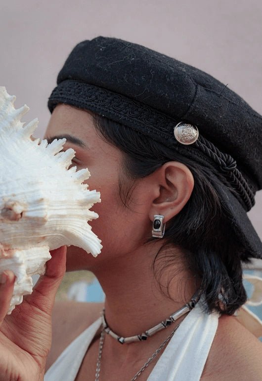 I&I Earring in sterling silver, worn by a model – earrings, Bhavya Ramesh