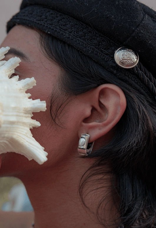 I&I Earring in sterling silver, worn by a model – earrings, Bhavya Ramesh