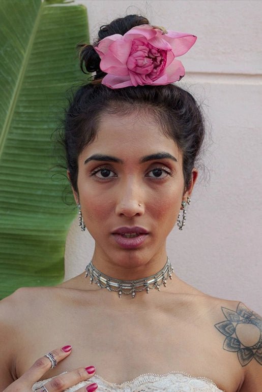 Better Together Necklace in sterling silver, worn by a model – neck pieces, Bhavya Ramesh