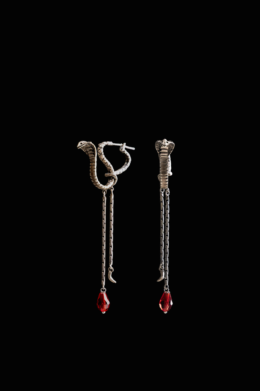Ward Earrings in sterling silver, product photo on black – earrings, Bhavya Ramesh