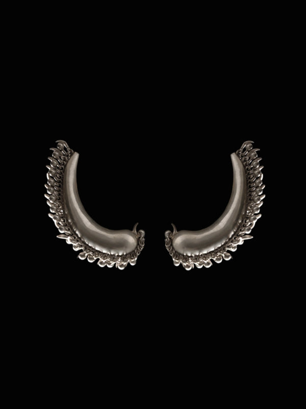 Tusk Hairclips in sterling silver, product photo on black – hair clip, Bhavya Ramesh