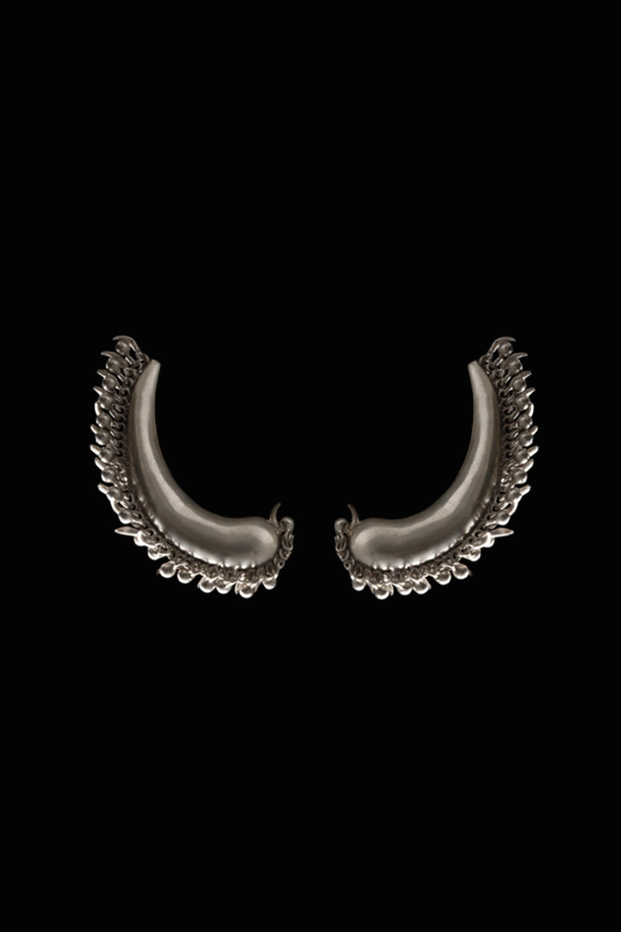 Tusk Hairclips in sterling silver, product photo on black – hair clip, Bhavya Ramesh