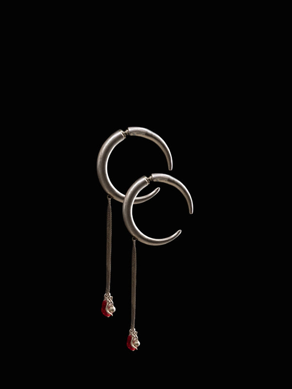 Omen Earrings in sterling silver, product photo on black – earrings, Bhavya Ramesh