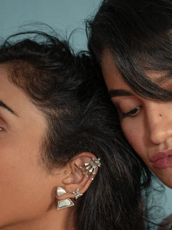 Cluster Earring in sterling silver, worn by a model – earrings, Bhavya Ramesh