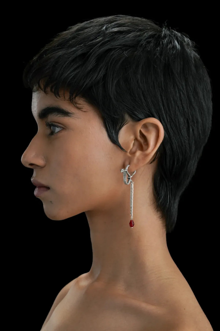 Ward Earrings in sterling silver, worn by a model – earrings, Bhavya Ramesh