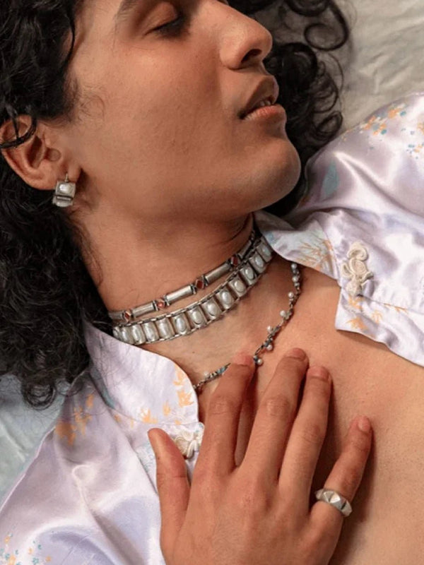 Eternal Hoop Earring in sterling silver, worn by a model – earrings, Bhavya Ramesh