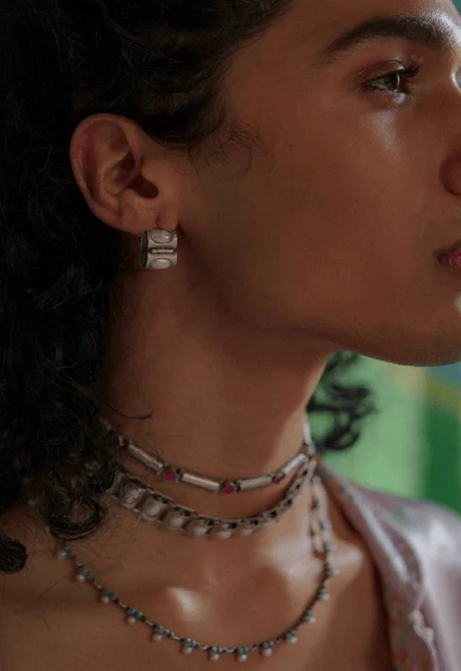 Eternal Hoop Earring in sterling silver, worn by a model – earrings, Bhavya Ramesh